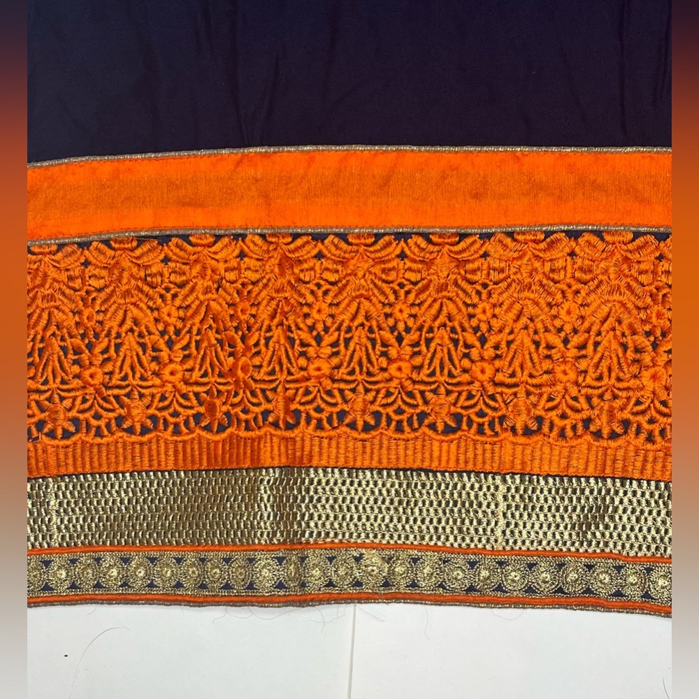 Embroidered kurta, navy blue with gold and orange embroidery, women’s sm/med - Picture 4 of 7